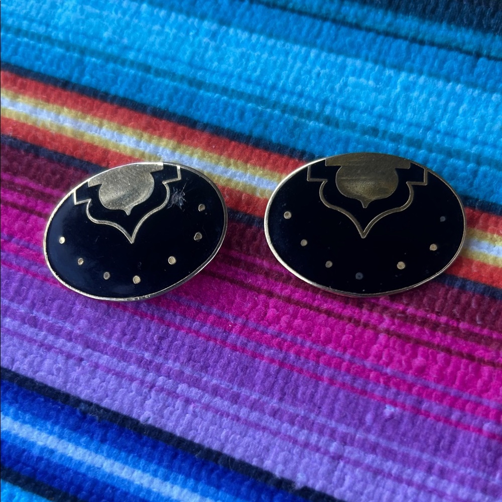 Black and Gold Enamel Oval Earrings